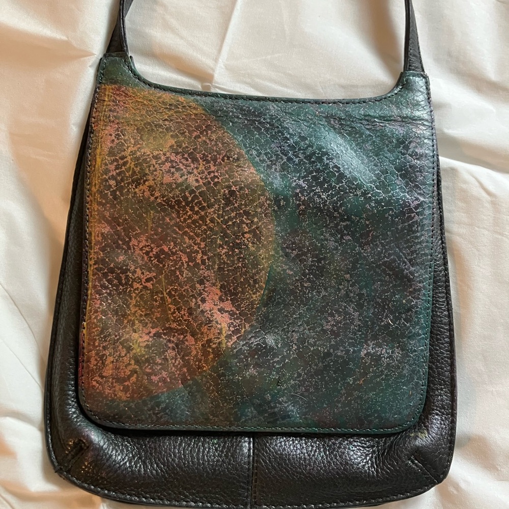 Fossil leather black abstract crossbody bag
